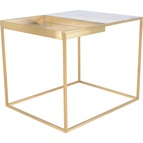 Corbett Side Table in White Marble & Brushed Gold Stainless